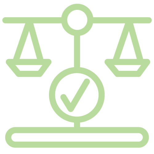 Scale of justice with a check mark icon.