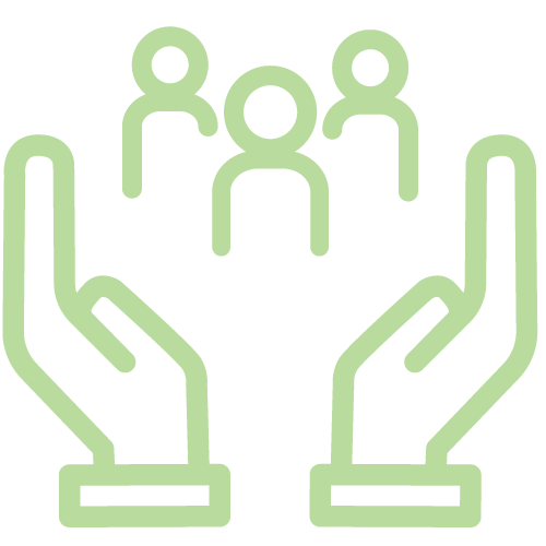 Human Resources icon showing two open hands and three simple human busts.